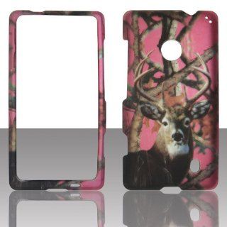 Pink Camo Branches Deer 2D Rubberized Design for Nokia Lumia 521 Cell Phone Snap On Hard Protective Case Cover Skin Faceplates Protector Cell Phones & Accessories