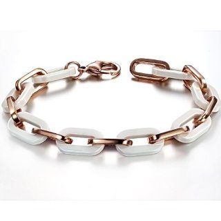 Opk Jewelry Fashion Women's Tennis Bracelets High Quality White Ceramic And Rose Gold Plated Stainless Steel Hook ups Link Chains Wristband Classic Gift 8.27 Inch Length 10mm Width 25g Weight OPK Jewelry