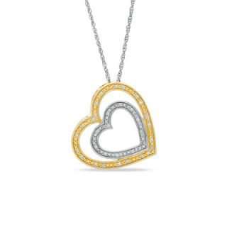 10 CT. T.W. Diamond Double Heart Pendant in Sterling Silver and 14K