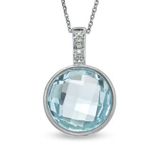 12.0mm Checkerboard Blue Topaz and Diamond Accent Pendant in Sterling