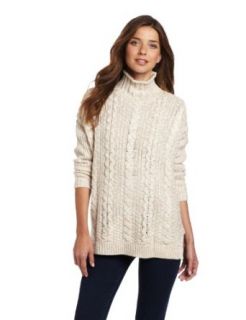 525 America Women's Tweed Boxy Cabel Notch Bottom Sweater, Winter White Combo, Large Pullover Sweaters