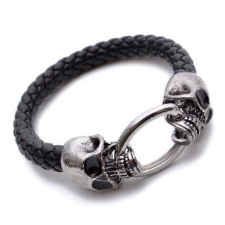 K Mega Jewelry 14mm Black Pu Leather Skull Wristband Mens Bracelet 8.1" B530 Jewelry