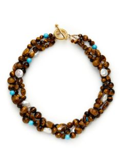 Tigers Eye & Freshwater Pearl Triple Strand Necklace by KEP
