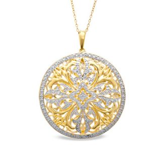 Diamond Accent Medallion Pendant in Sterling Silver and 18K Gold Plate