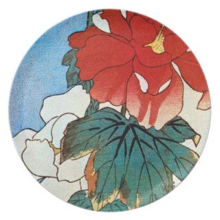 芙蓉に鳥, 広重 Bird & Mutabilis, Hiroshige, Ukiyo e Dinner Plates