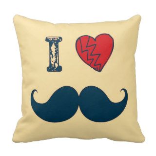 Retro I Love the Mustache Moustache Throw Pillows