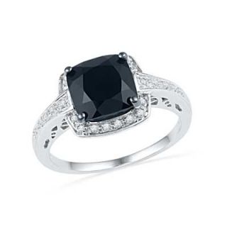0mm Cushion Cut Faceted Onyx and Diamond Accent Engagement Ring in