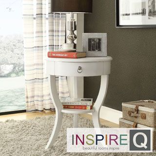 Inspire Q Inspire Q Burkhardt White Round Wood Accent Table White Size 1 drawer