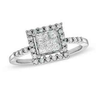 CT. T.W. Composite Diamond Square Frame Engagement Ring in 14K