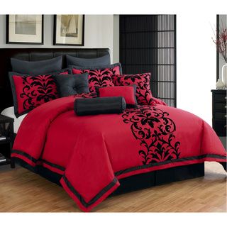 Private Label Dawson 10 piece Flocking Comforter Set Black Size California King