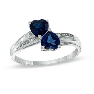 Heart Shaped Lab Created Blue Sapphire and Diamond Accent Double Heart
