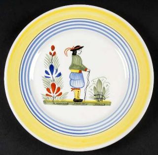 Quimper Henriot (Man Center) Salad Plate, Fine China Dinnerware   Blue & Yellow