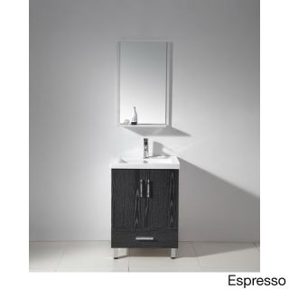 Single Sink 24 inch White Ceramic Top Bathroom Vanity And Mirror