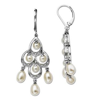 Oval Cultured Freshwater Pearl and 1/10 CT. T.W. Diamond Chandelier