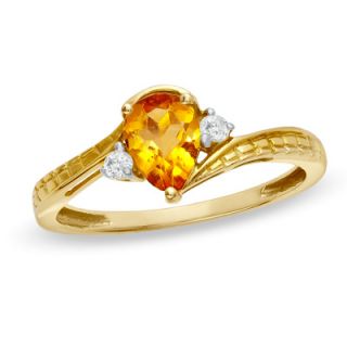 Pear Shaped Citrine and Diamond Accent Bypass Ring in 10K Gold   Zales