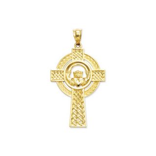 Jewelryweb 14k Yellow Gold Celtic Claddagh Cross Pendant