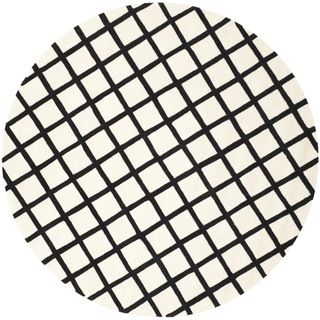 Handmade Moroccan Ivory Wool Rug With Skinny Checkered Pattern (7 Round)
