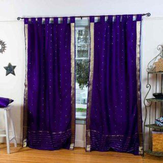 Purple Tab Top Sheer Sari Curtain / Drape / Panel   43W x 84L   Piece   Window Treatment Curtains