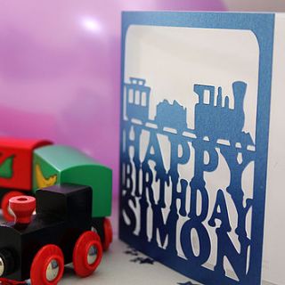personalised train birthday card by whole in the middle