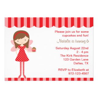 Red Cupcake Fairy Birthday Party Invitation Personalized Invitations