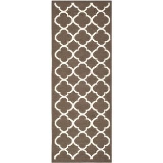 Contemporary Handwoven Moroccan Dhurrie Brown Wool Rug (26 X 7)