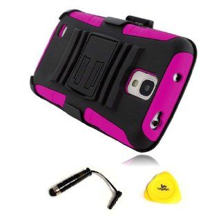 For Samsung Galaxy S4 IV Active i537   Wydan Rugged Holster Belt Clip Stand Case Shock Absorbant Heavy Duty Cover w/ Wydan Prying Tool and Stylus Pen (BLACK ON PINK) Cell Phones & Accessories