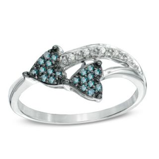10 CT. T.W. Enhanced Blue and White Diamond Double Heart Ring in