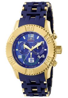 Invicta 6712  Watches,Mens Sea Spider Chronograph Blue Dial Blue Polyurethane and 18k Gold Plated, Chronograph Invicta Quartz Watches