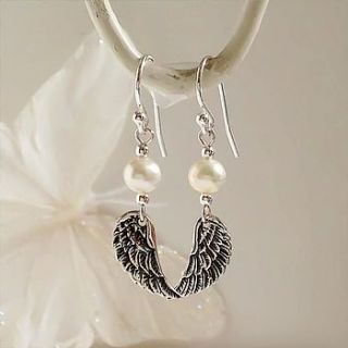 pearl and angel wing earrings by finishing touches