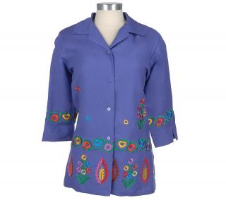 Linea by Louis DellOlio Embroidered Linen/Rayon Shirt Jacket —