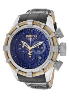 Invicta 11045  Watches,Mens Bolt/Reserve Chrono Blue Dial Genuine Shiny Black Leather, Chronograph Invicta Quartz Watches