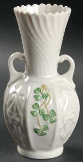 Belleek Pottery (Ireland) Shamrock 6 Panel, Vase, Fine China Dinnerware   Baske