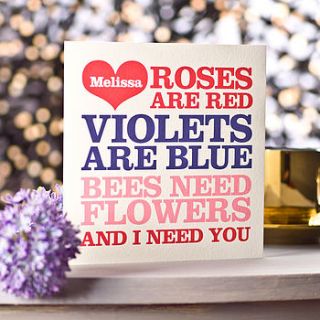 personalised ‘roses are red’ valentine's card by rosie robins