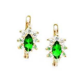 Sterling Silver Plated May B.Stone Green 1.5mm Marquise CZ Leverback Earrings   Measures 15x8mm Jewelry