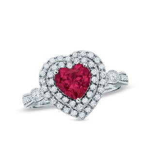 ruby and white sapphire heart ring in sterling silver size 7 $ 149 00