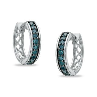 CT. T.W. Enhanced Blue Diamond Huggie Hoop Earrings in Sterling