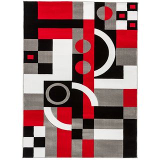 Hand carved Contemporary Geometric Shapes Black/ Red Area Rug (710 X 910)