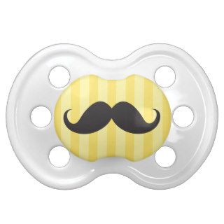 Funny black handlebar mustache on yellow stripes baby pacifiers