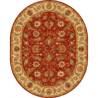 Hand tufted Traditional Oriental Red/ Orange Area Rug (8 X 10 Oval)