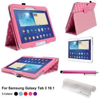 Foxnovo� Polka Dot Pattern PU Case For Samsung Galaxy Tab 3 10.1 P5200 P5210 & Stylus Pen & Screen Protector & Cleaning Cloth (Pink) Cell Phones & Accessories