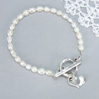 pearl bracelet with hammered heart by lisa angel