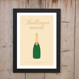 'bollinger spoken here' personalised print by loveday designs