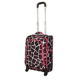 Rockland Deluxe Pink Giraffe 20 inch Expandable Carry on Spinner Upright Suitcase