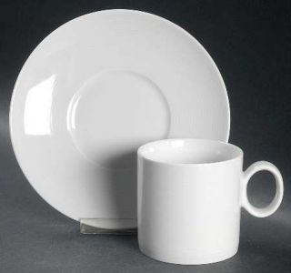 Thomas Loft White Flat Cup & Saucer Set, Fine China Dinnerware   All White, Roun