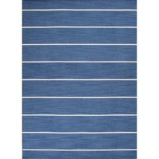Handmade Flat weave Stripe pattern Dark Blue Rug (9 X 12)