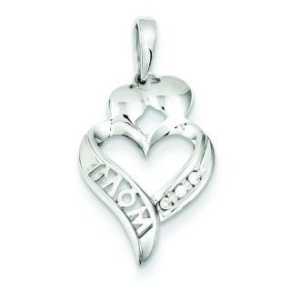 14K White Gold Diamond Mom Heart Pendant Love Charm Jewelry