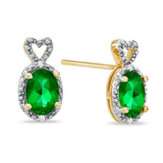 Oval Lab Created Emerald and Diamond Accent Heart Top Frame Stud