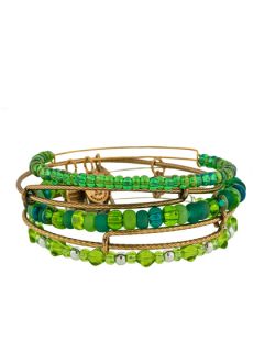 Set Of 5 Gold, Silver, & Green Beaded Bangle Bracelets by Alex & Ani