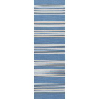 Handmade Flat Weave Stripe Pattern Reversible Blue Rug (26 X 8)