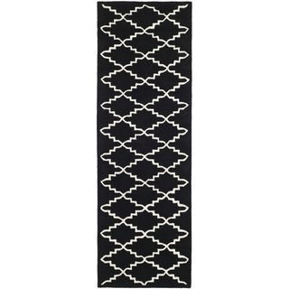 Handmade Moroccan Black Wool Rug With Cotton Canvas Backing (23 X 7)